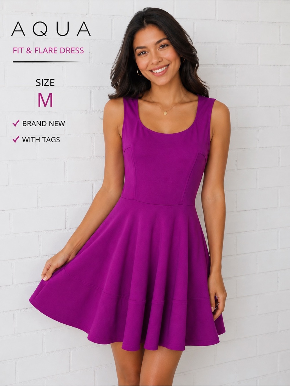 AQUA Sleeveless Fit & Flare Knit Dress Magenta Purple Barbiecore feminine /M NWT